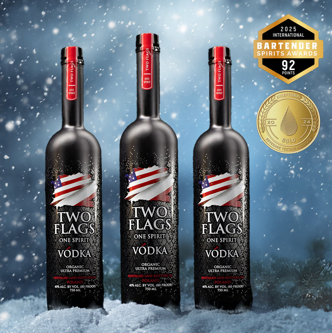 Organic Vodka | Two Flags™ One Spirit Vodka | 3 Bottles
